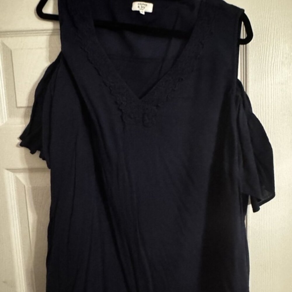 Women's Navy Blue Cold Shoulder Top